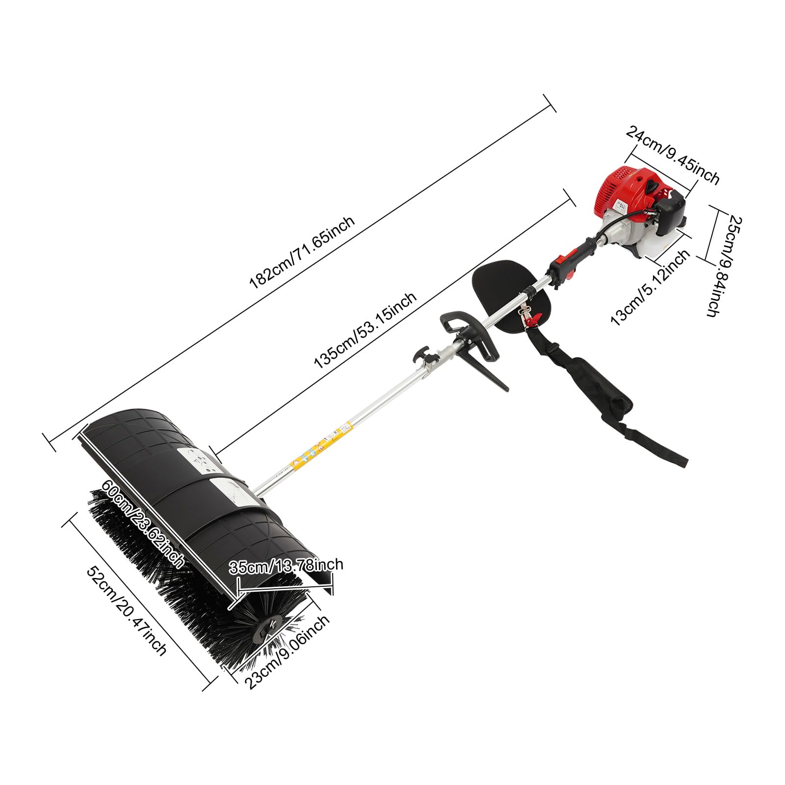 Barredora de gasolina de 52 cc, color negro y rojo, con cepillo de barrido de 20 pulgadas para patio, entrada y pasarela