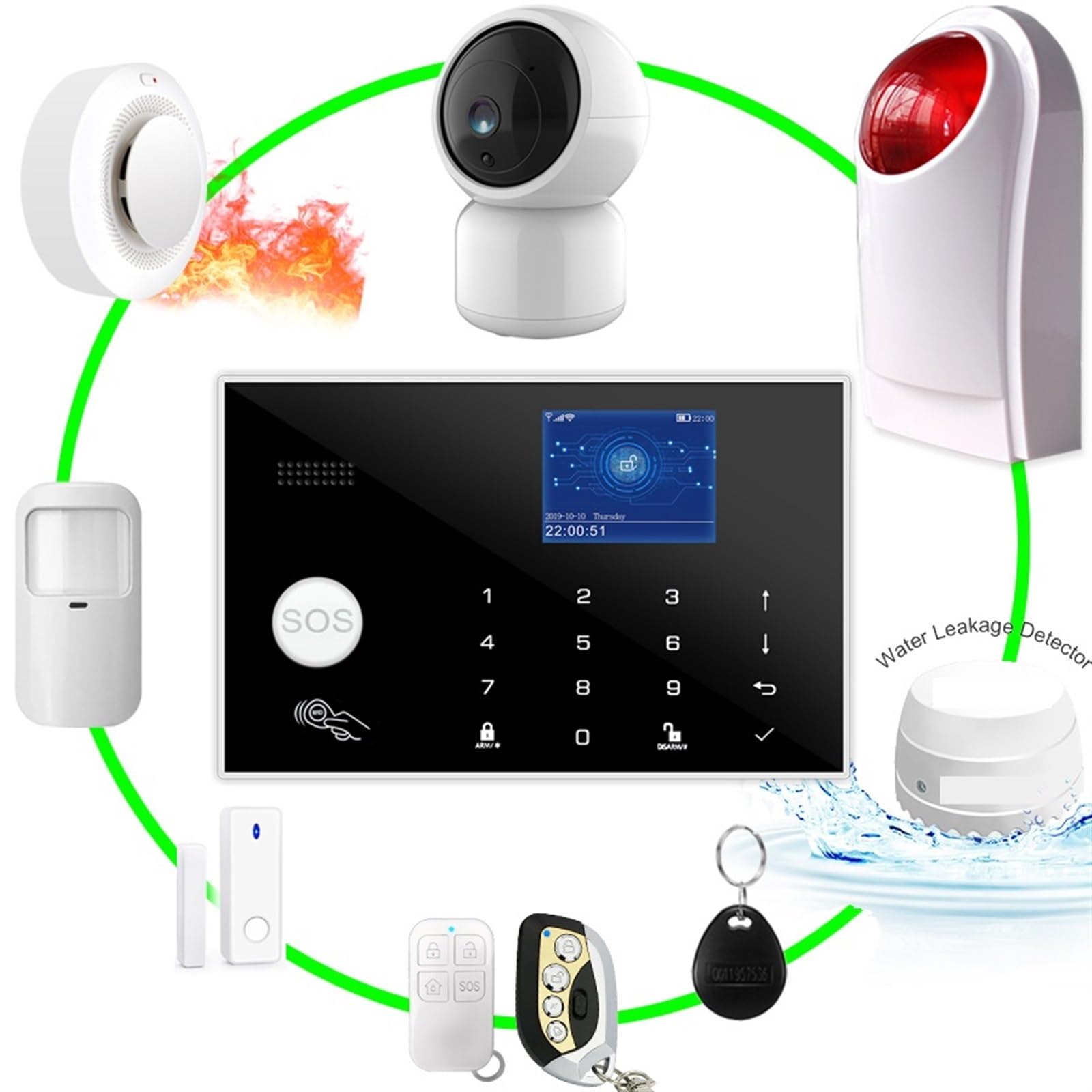 de alarma seguridad for el hogar 4G, Tuya, GSM, antirrobo, Control aplicación, soporte trabajo, Sensor inalámbrico y cableado 433MHz Para casa y garaje(Set 8)