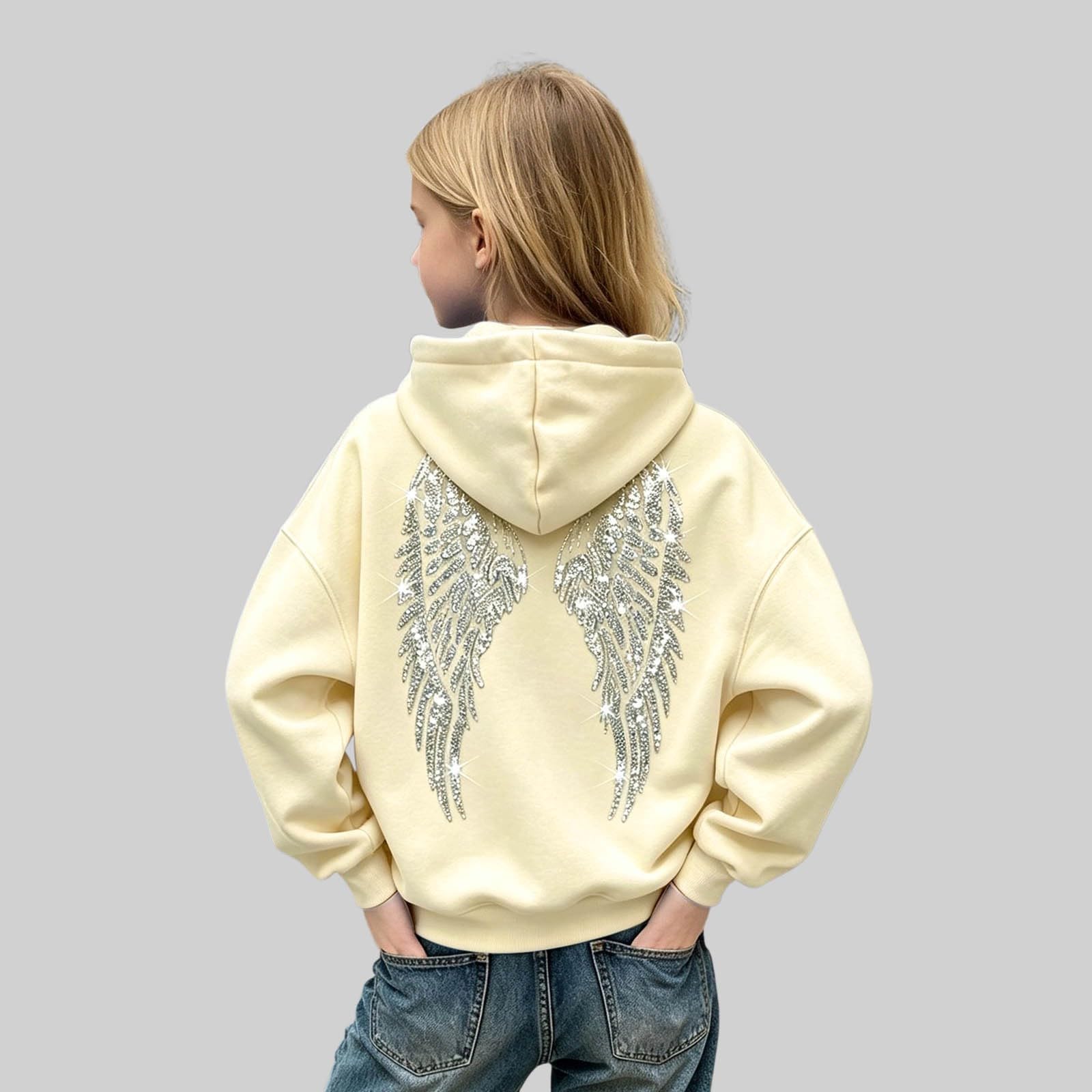 Genérico Sudadera con Capucha para niñas y niños, con de ángel, Holgada, raglán, Manga Larga, Sudadera Cordon para Otoño Invierno Cómoda Transpirable Deportes