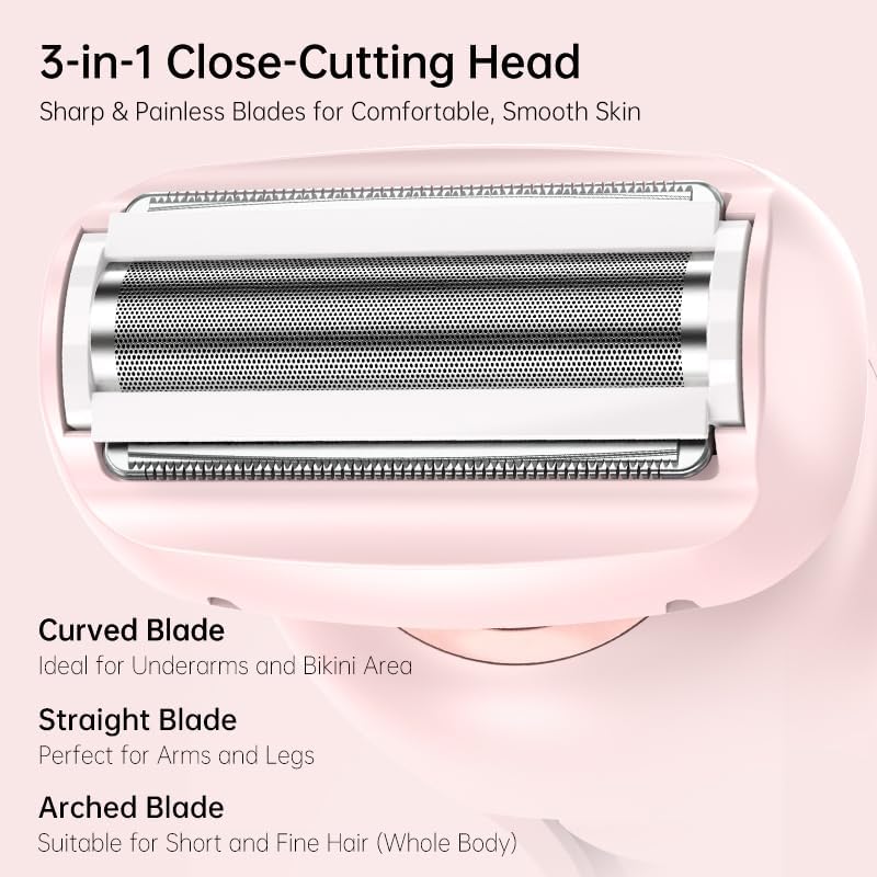 Women's Electric Shaver & Body Hair Trimmer - Waterproof Bikini/Intimate Shaver for Face, Armpits, Arms, Nose - Cordless Wet/Dry Use - Image 3
