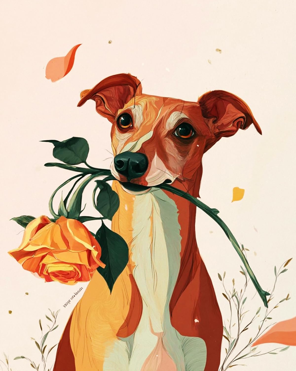 LIUBAISHI Paint by Numbers Kit for Adults – Large 16x20 | Wall Art Painting for Living Room, Stress Relief Craft, Hobby Gift Set with Paints and 3 Brushes-A Puppy Carrying a Rose