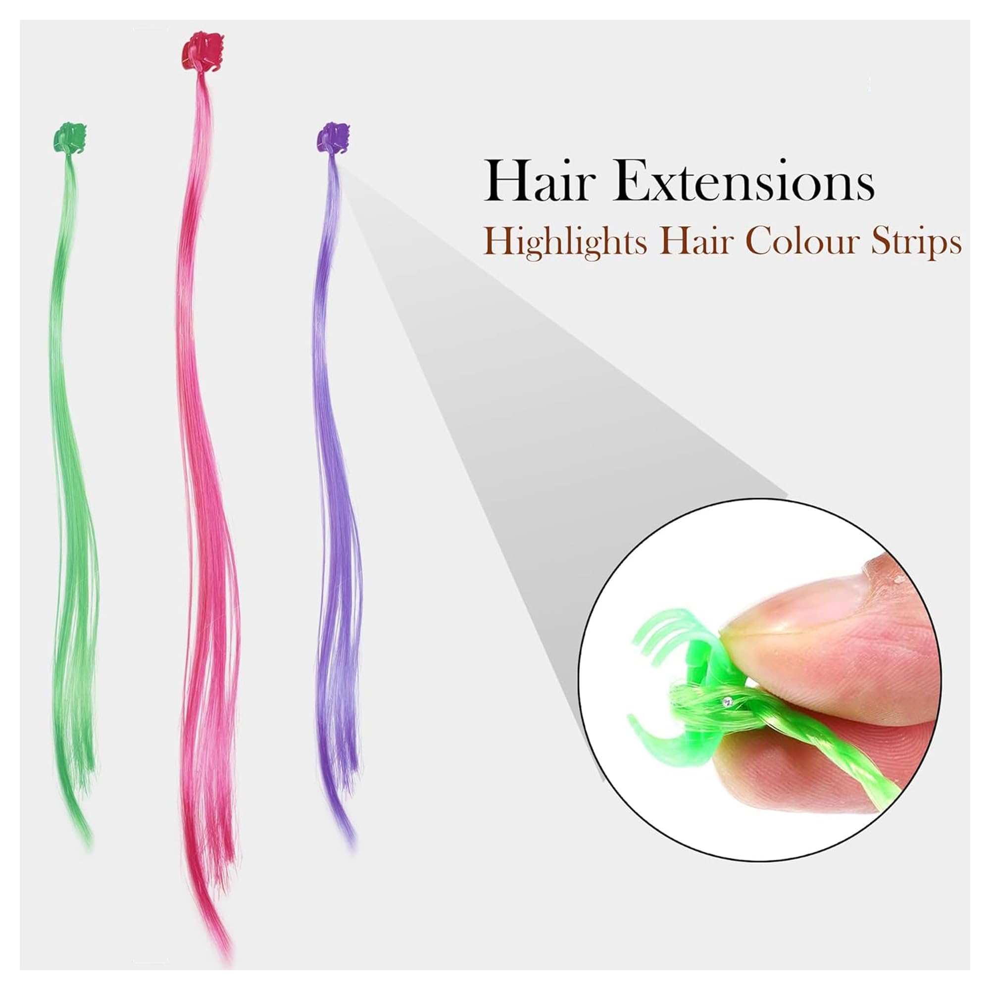 MILAPARK CRAFTS 6pcs Clip-In Colorful Hair Extensions for Kids – Glitter Highlights, Synthetic Hair Streaks, Multicolor Strips for Girls, Birthday Party Dress-Up, Cosplay & DIY Styling 1
