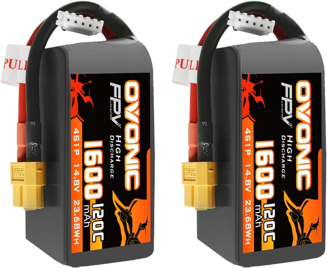 OVONIC 4S 1600mAh Lipo Battery 14.8V 120C Battery with XT60 Plug for RC Car Truck RC Vehicles Boat Drone RC Airplane Quadcopter Helicopter FPV Racing Hobby Models [1 Package Including 2 Batteries]