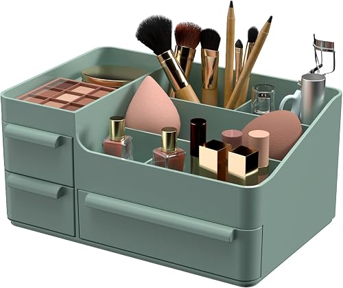 Makeup Organizer with Drawers, Countertop Organizer for Vanity, Bathroom and Bedroom Desk Cosmetics Display Case for Brushes, Lotions, Perfumes, Eyeshadow, Lipstick and Nail Polish