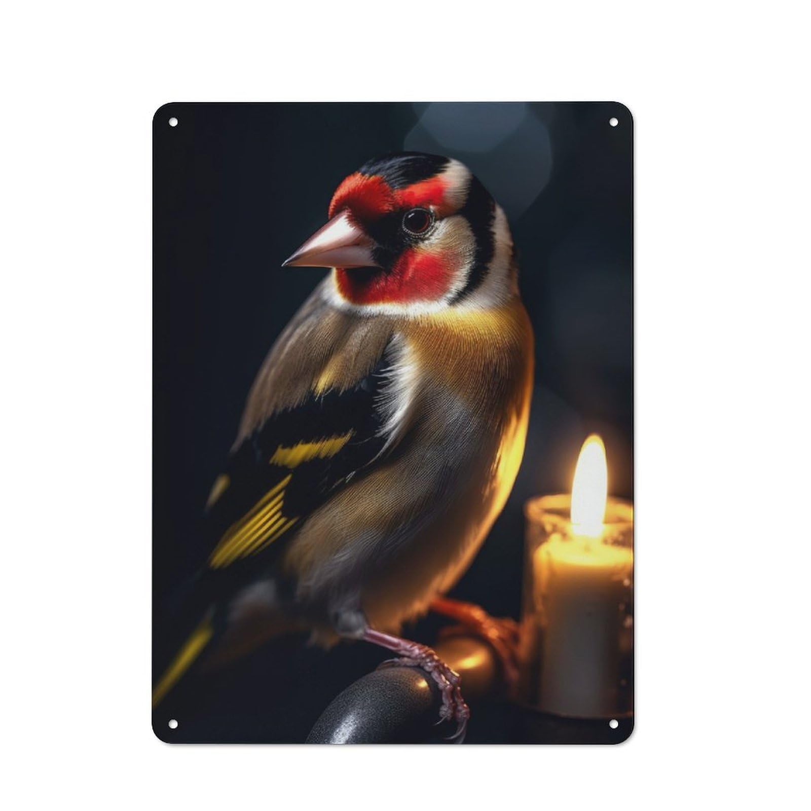 Junmoney Goldfinch Bird With Candle Retro Metal Wall Sign 40X30cm For Man Cave Or Games Room, A Housewarming Gift For Games Room Collectors