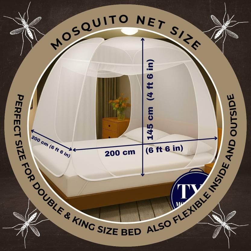 Image of TYF Mosquito Net for Bed Made with Polyester Material | Foldable Mesh Design | Lightweight and Portable Structure | Easy to Use White (6.15 Feet X 6.15 Feet) Double Bed