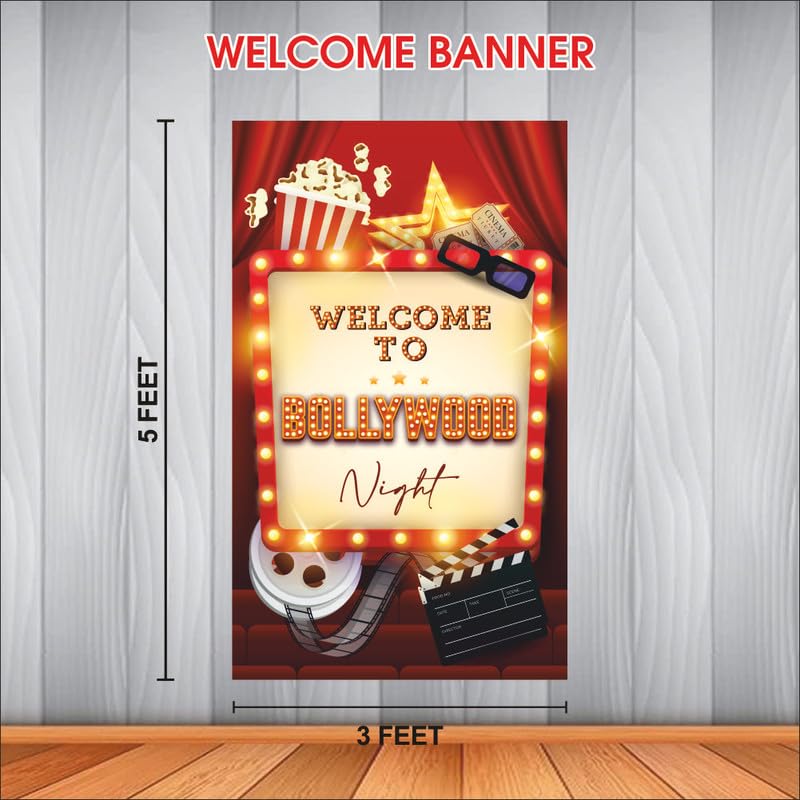 Image of Bollywood Night Backdrop | Movie Night Banner | Bollywood Theme Party Decorations (Pack of 1, Size: 5x3 Feet)