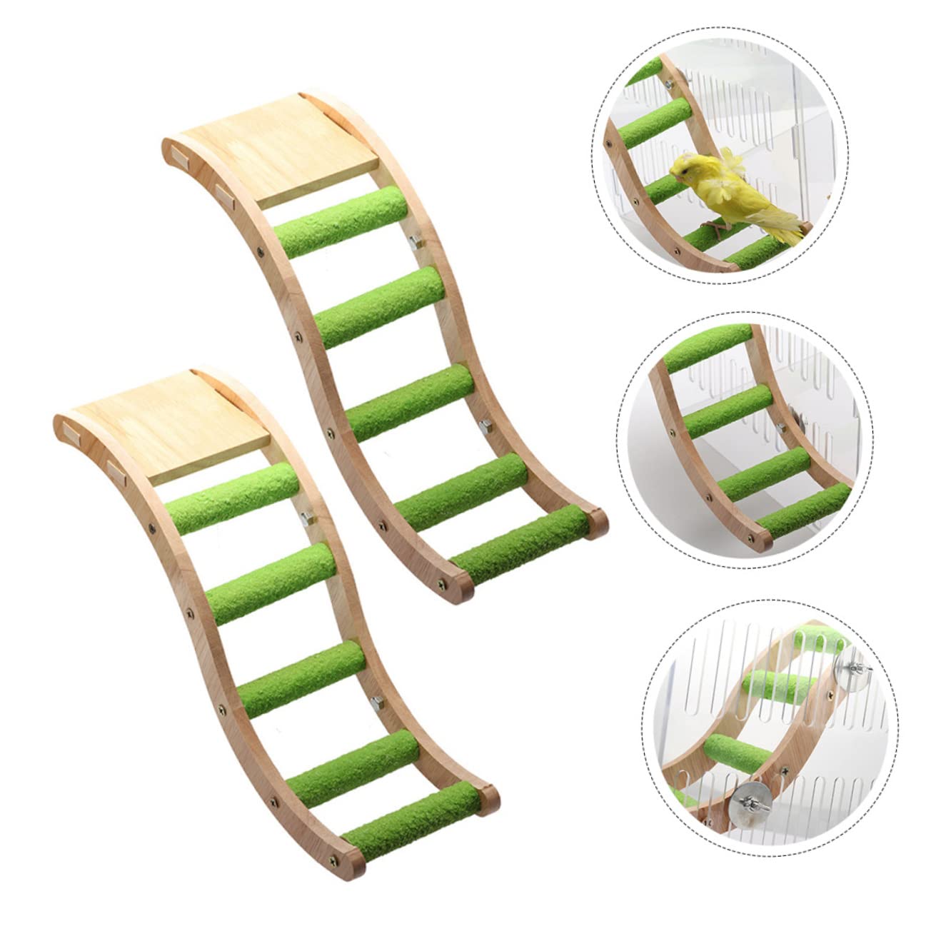 Wellensittich Holzleiter Kletterspielzeug für Vogelkäfig 2 Stück | Holz und Edelstahl, Khaki, Zubehör für Budgerigar, zum Klettern und Nagen