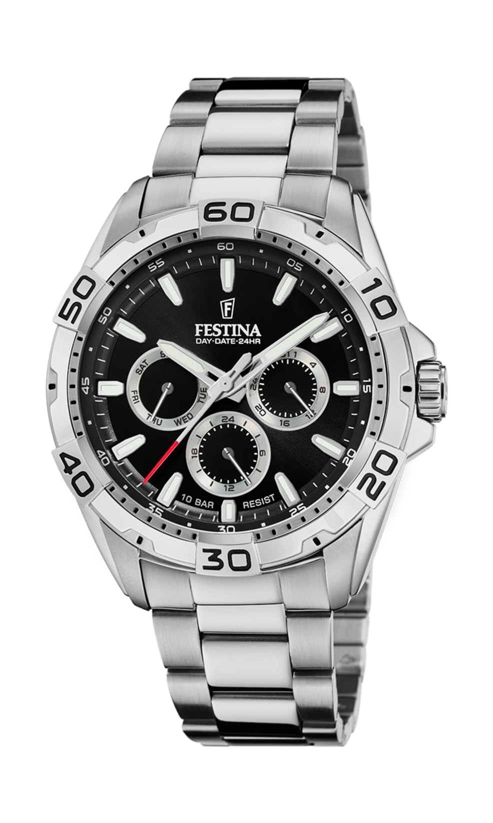 Festina Reloj Hombre Analógico de Acero Inoxidable 316l Plateado - Movimiento de Cuarzo - Calendario - Cristal Mineral de Alta Resistencia - Resistente al Agua 10 ATM - Multifunción F20623/​4