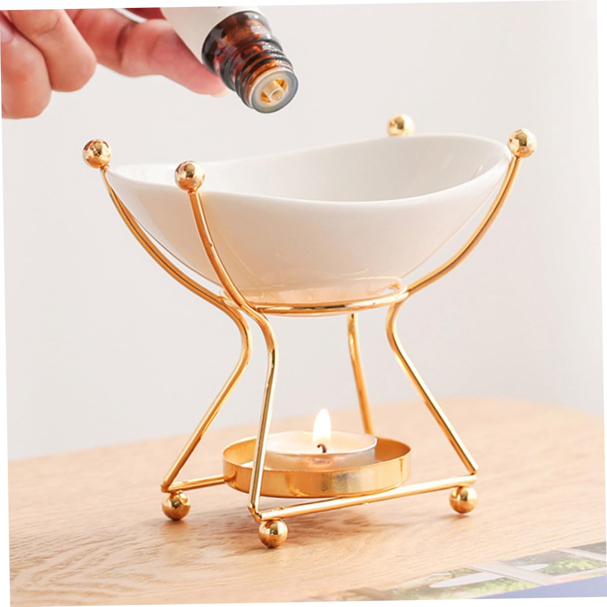 MAGICLULU Oli Essenziali Diffusore Funzione Riscaldante Bruciatore di Incenso in Ferro e Ceramica Oro per Casa e Relax