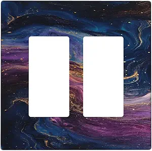 Decorative Outlet Covers Abstract Purple Blue Gold Marble Texture 2 Gang Wall Plate Double Rocker Two Switch Wall Cover Plate Light Switch Cover Plate Faceplate for Bedroom Decor