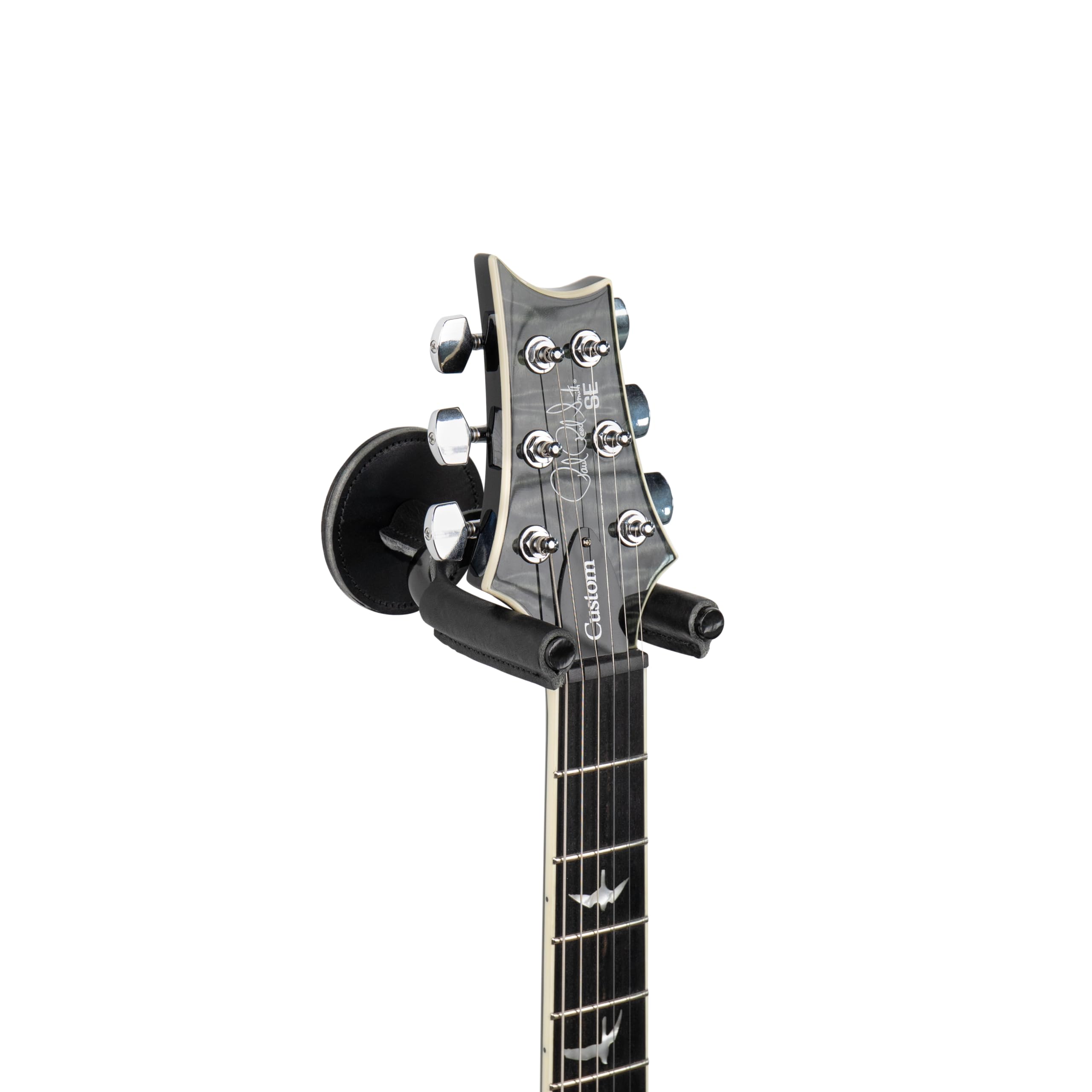 Levy's Leathers - Gancio per chitarra in acciaio forgiato, in metallo nero con fasce per giogo in pelle verde marrone chiaro (LVY-FGHNGR-BKBK)