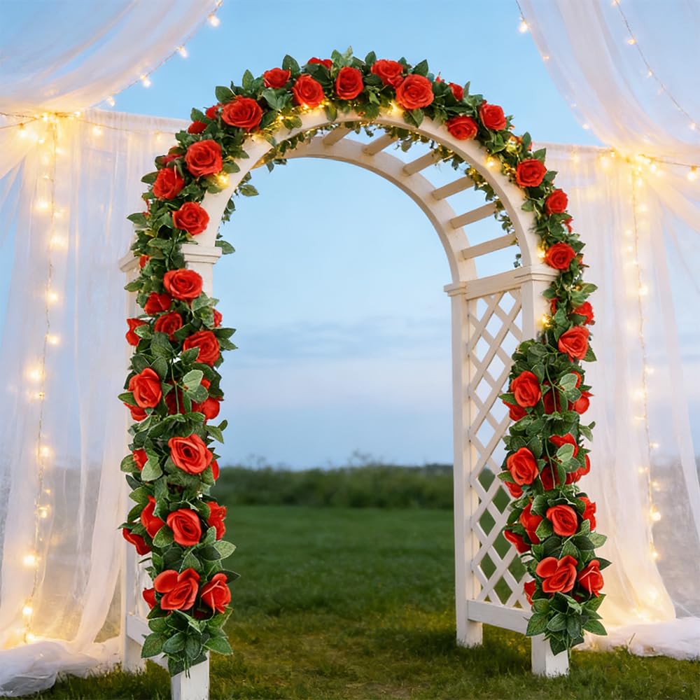 SzJias Blumengirlande Künstliche Rose Blumengirlande Blumenranke mit Blumen Girlande Dekorationen Floral Decor (5, Rot)