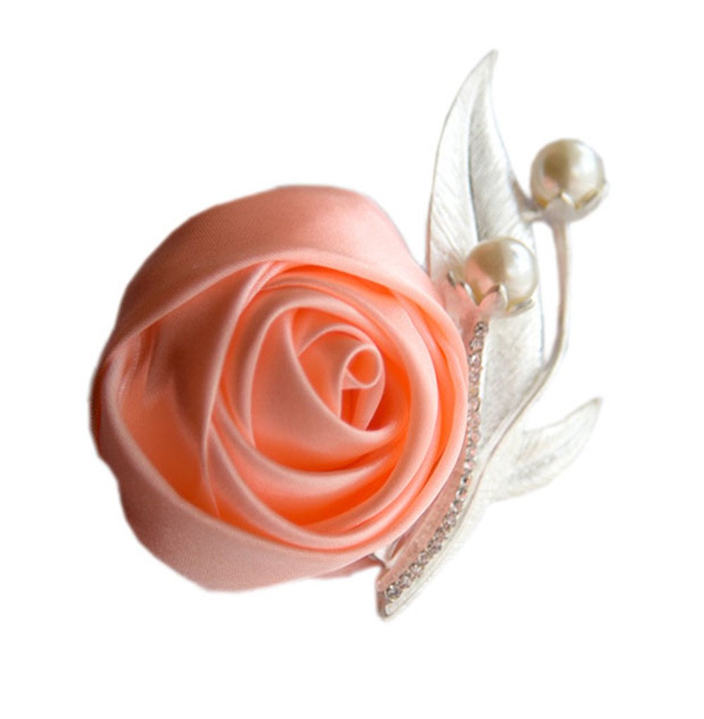 Boutonniere Bridegroom Groom Men's Boutonniere Boutineer with Pin for Wedding, Prom, Homecoming Orange Pink Pack of 2