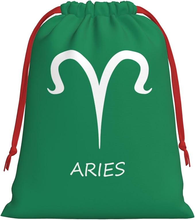 NUSDB Aries Sign Christmas Gift Bags, Santa Wrapping Bags, Xmas Presents Bag With Drawstring, Holiday Party Favors Birthday & Christmas Gift (Large Medium Small)