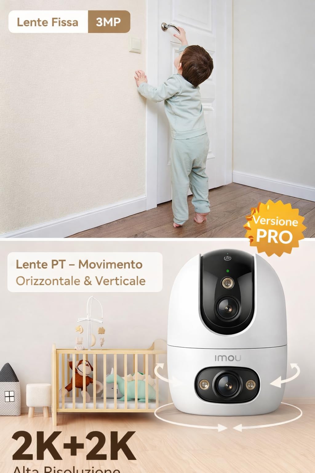 Telecamera A1 Dual 6MP 3K(3MP+3MP) WiFi 6 - Doppio Obiettivo, 360°PTZ Videocamera Sorveglianza con One-Touch Chiamata, Rilevamento AI Umano/Animali, Visione Notturna a Colori - IPC-S20EP-6M0S-EU