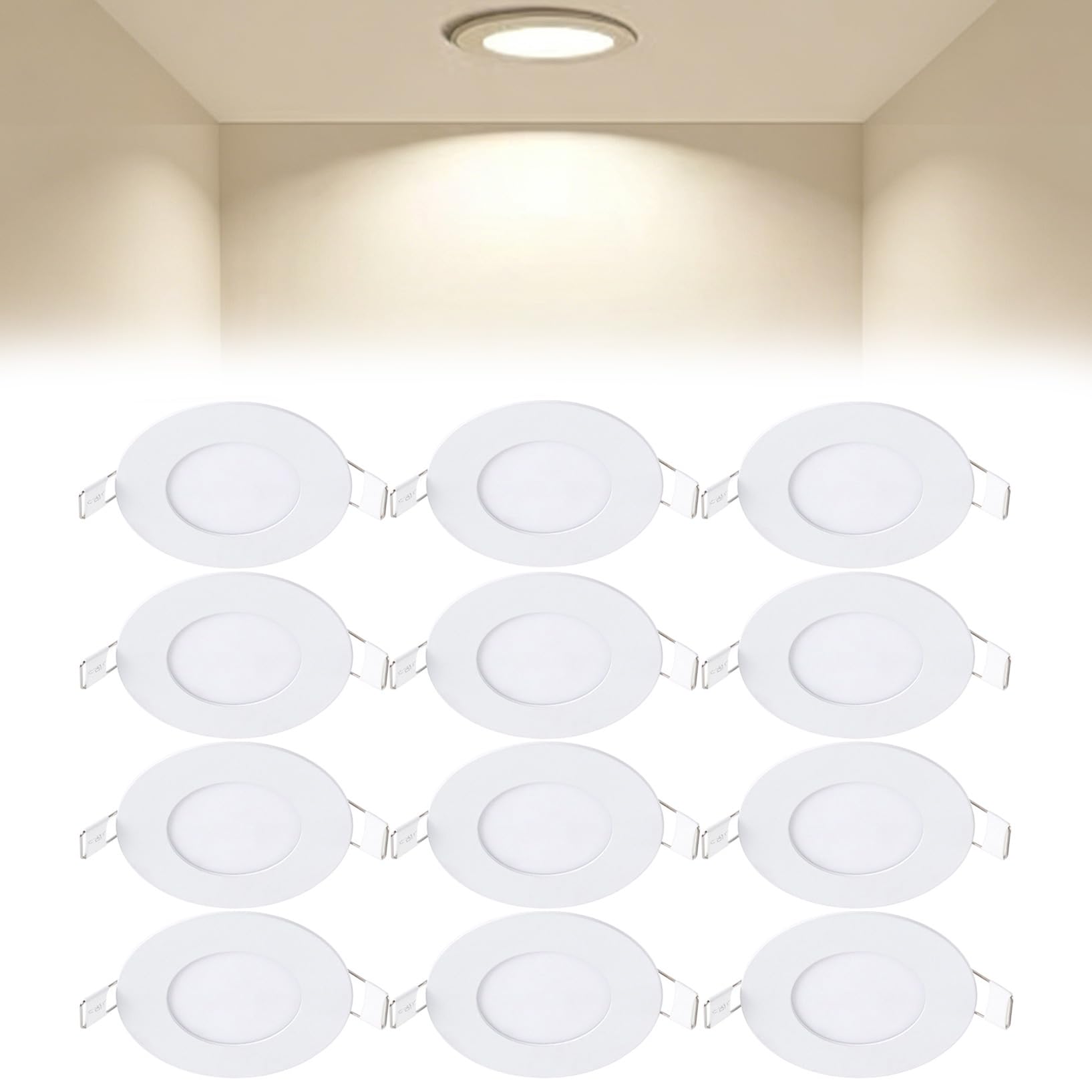 VOGHMOLD 3W Ultra Slim LED Downlight 3 inch, 4000K Recessed Ceiling Light, Cut Φ70-75mm, AC85-265V Flush Mount Spotlights Aluminum Round Panel Lights for Office Hallway, 12 Pack