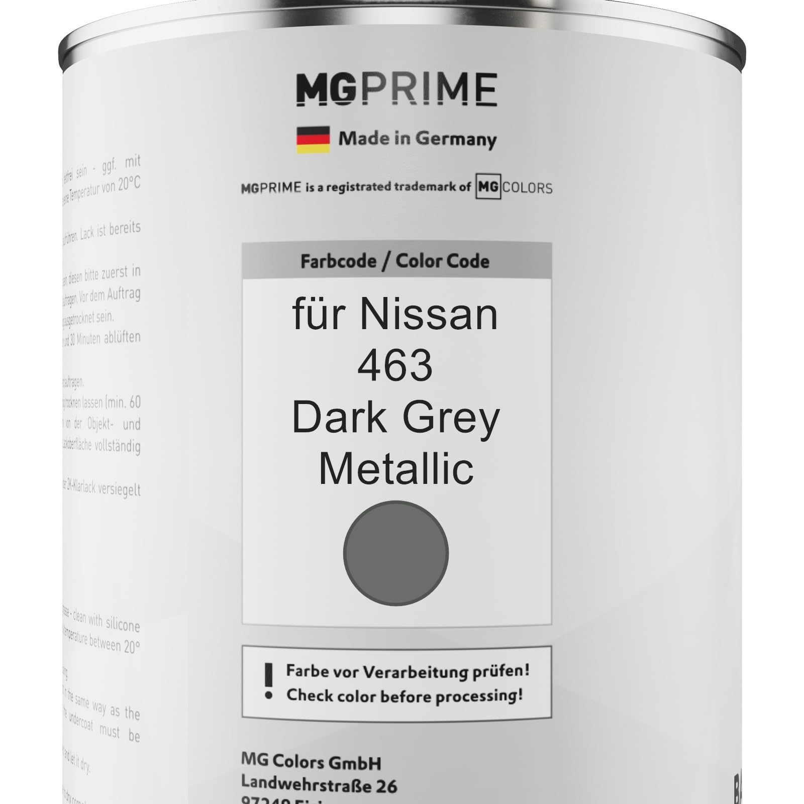 MG PRIME Autolack Dose für Nissan 463 Dark Grey Metallic 1,0L