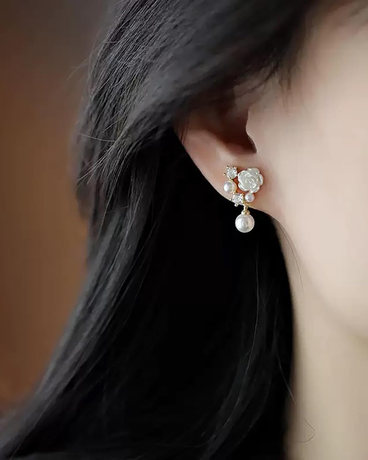 Elegant Pearl Flower Drop Earrings for Women, Cute Small Everyday Flower Pearls Dangle Earring Gift - Image 4