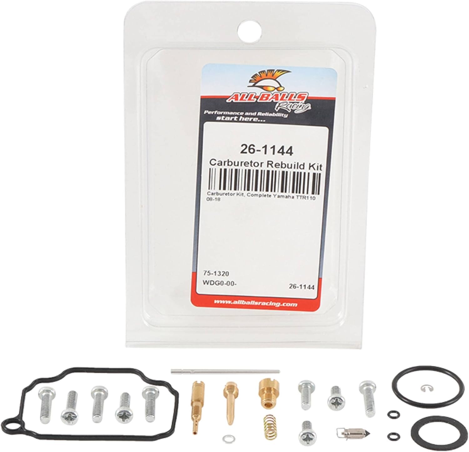 All Balls Racing Carburetor Rebuild Kit 26-1144 Compatible With/Replacement For Yamaha TTR110 2008-2018