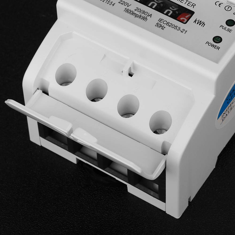 VIFER Compteur d'Énergie, Digital 1 Phase 2 Wire 4P Compteur d'Énergie Électrique Monophasé Compteur sur rail DIN Electric Meter Electronic KWh Meter 220V (20(80) A)