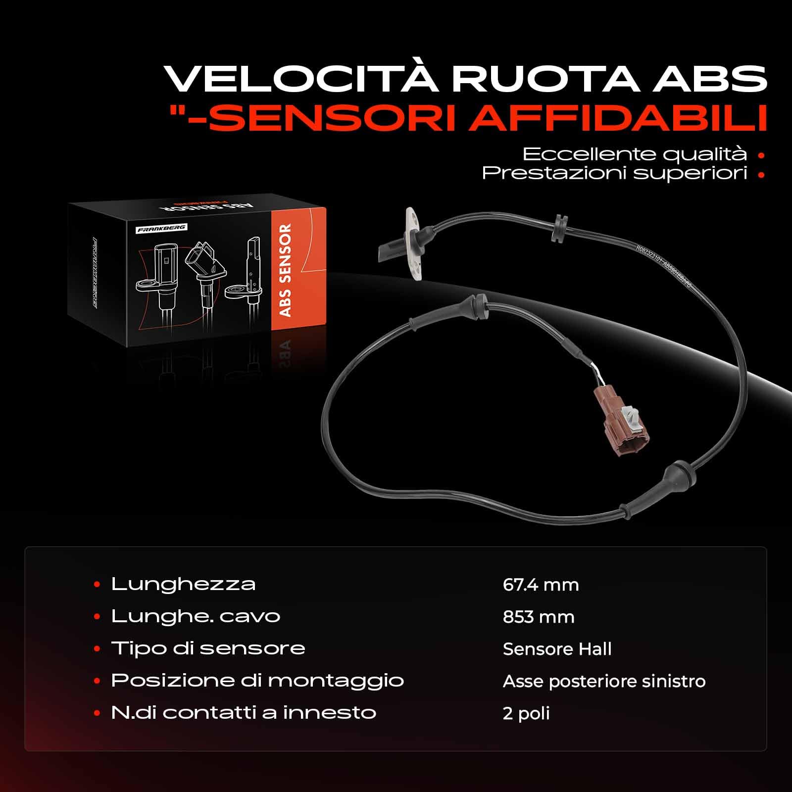 Frankberg Sensore Velocità Ruota ABS Sensore ABS ABS Speed Sensore Compatibile con NP300 Navara Pianale/Telaio D40 NP300 Navara D40 Replace# 47901-EB300