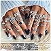 IFKM 25PCS Vintage Silver Knuckle Rings Set for Women, Stackable Joint Finger Statement Rings Bohemian Retro Hollow Carved Midi, Boho Halloween Skeleton Skull Snake Heart Chunky Stacking Pack (Halloween Skull)
