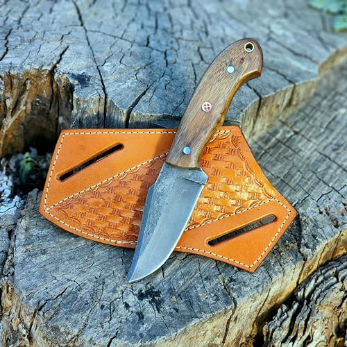 Wolf Cut Handmade 1095 Steel Hunting knife Fixed Blade knife, Rose Wood Handle Bull Cutter Knife, EDC Utility knife Cowboy Knife 1095 Steel Knife Bushcraft knife Skinning Knife with leather Sheath (Rose Wood)