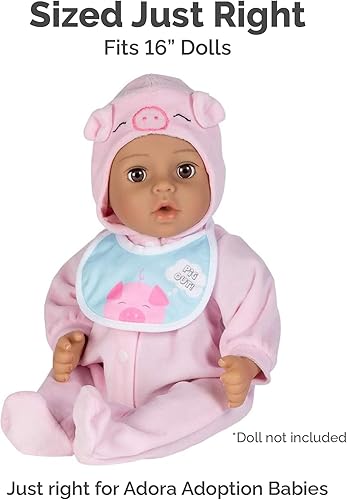 Miniatura 3 de Adora Ropa de muñeca de bebé de 16 pulgadas, accesorios que incluye camisa con temática de cerdo, pantalones a rayas, gorra a juego para muñecas de