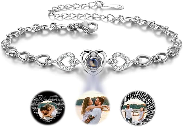 Personalized Photo Bracelets for Women Custom Bracelet with Picture Inside Love Heart Crystal Custom Photo Projection Bracelet Memorial Jewelry Lover Mothers Day
