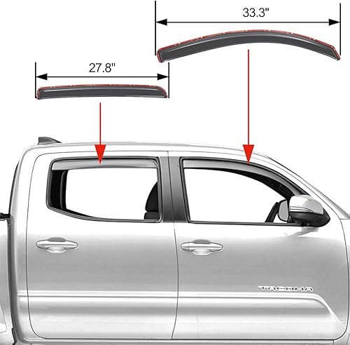 Miniatura 4 de 4 viseras de ventana compatibles con Tacoma 2016-2021, deflectores de ventana lateral en canal, protectores de lluvia, deflector de ventilación,