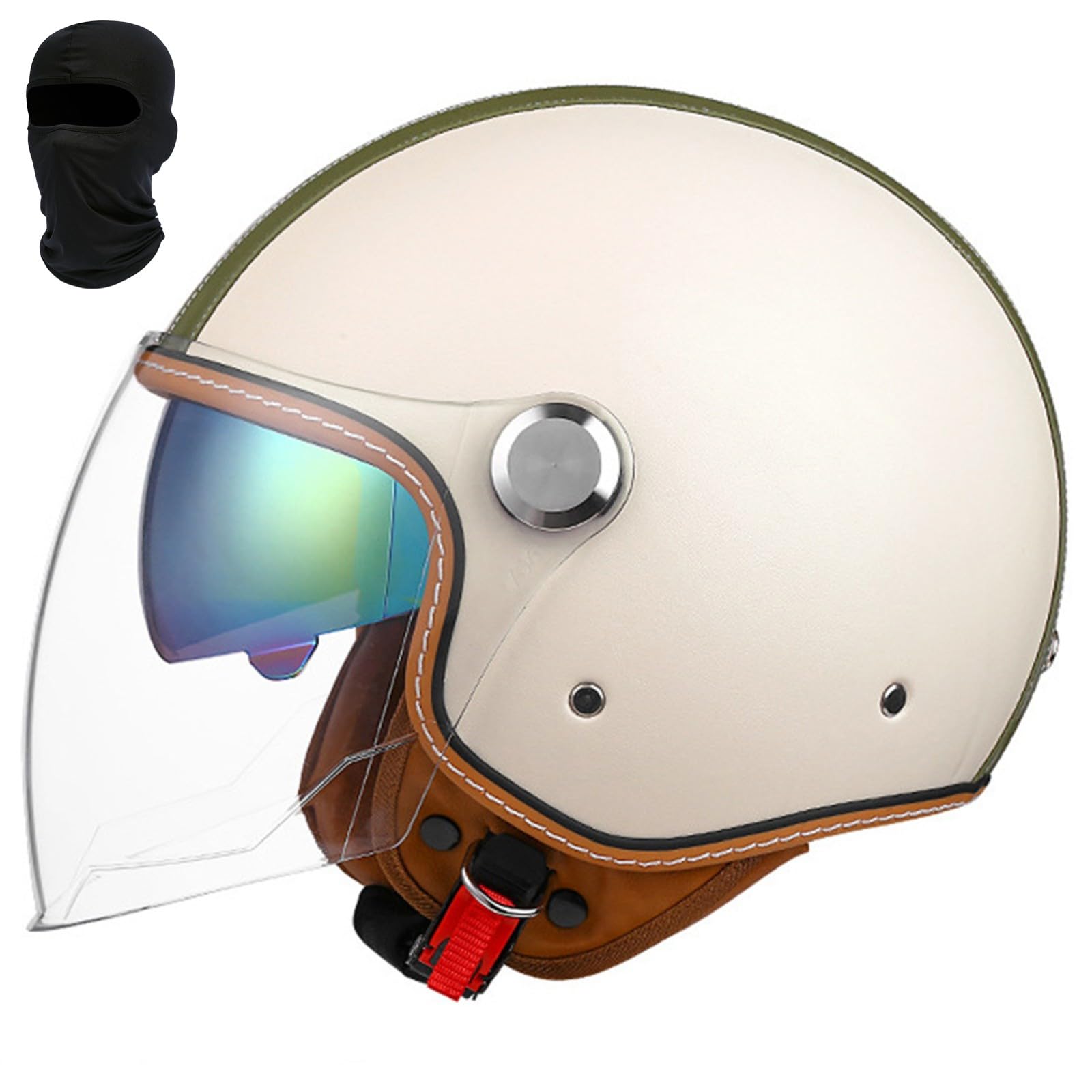 Beyswage 3/4 Vintage Motorbike Helmet Open Face Motorcycle Helmet With Double Goggles Removable Lining Earmuffs ECE Certification Crash Helmet Scooter Chopper Helmet for Adult Men Women