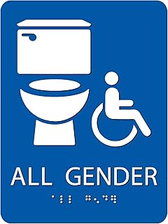ALPHA DOG ADA SIGNS - All Gender Bathroom Sign with Braille for Your Business, 8x6 Inch, ADA Compliant, Indoor or Outdoor, Easy Installation, Made in the USA, Blue