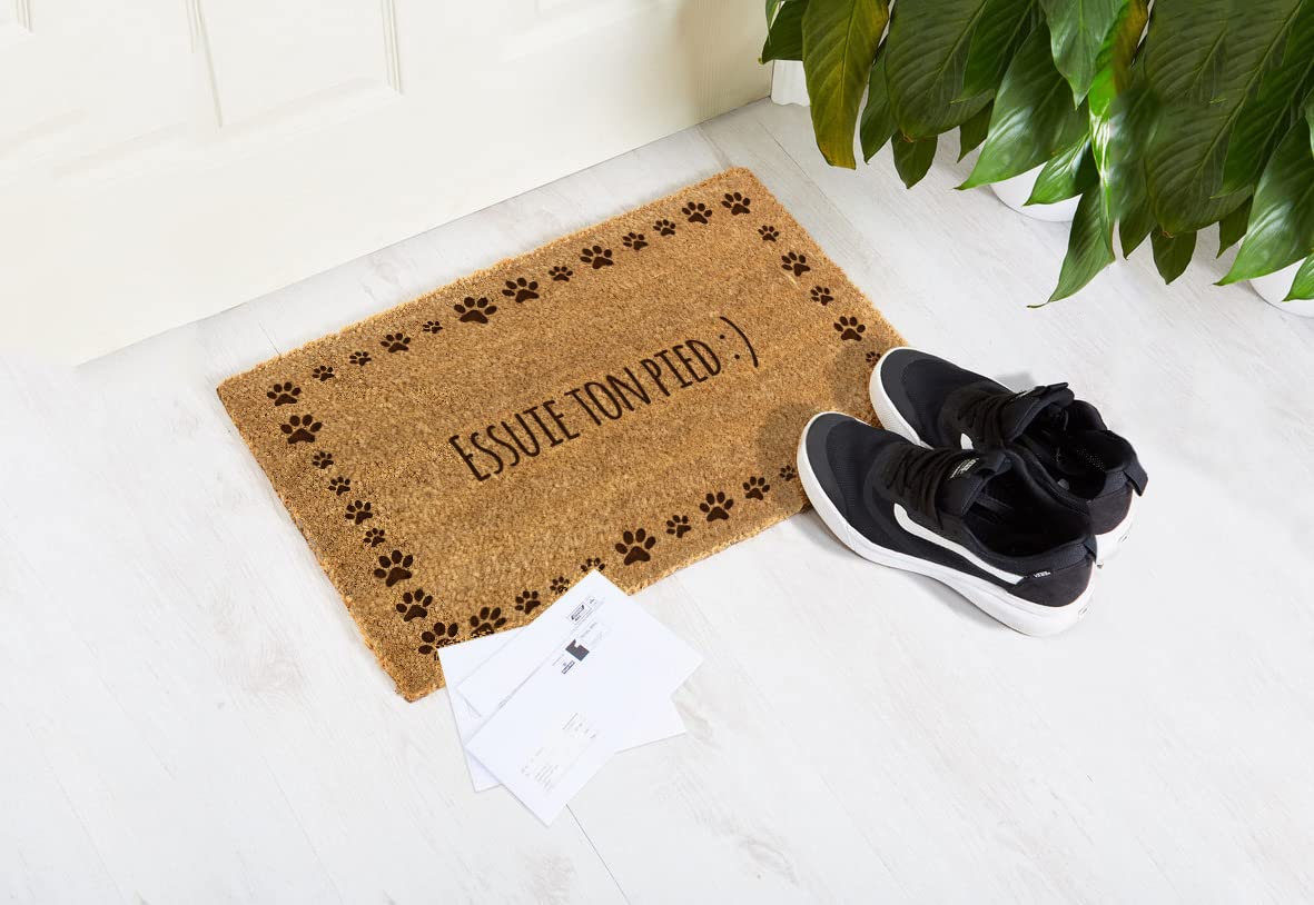 Paillasson personnalisé en fibre de coco avec n'importe quel texte, Tapis antidérapant et absorbant, Différents motifs de paillassons internes pour l'intérieur de la maison (90 x 60cm, modèle 4)