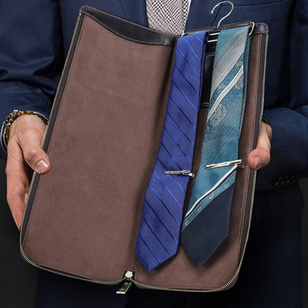 Porta Cravatte in Pelle con Gancio, Borsa Portatile per Due Cravatte, Ideale per Viaggi d'Affari E per L'uso Quotidiano.