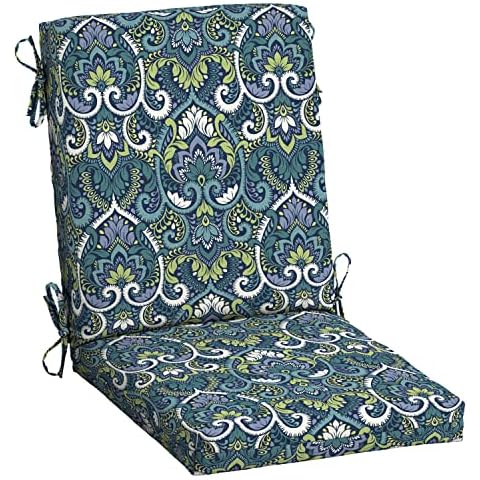Arden Selections Outdoor Dining Chair Cushion 20 x 20, Water Repellent, Fade Resistant 20 x 20, Sapphire Aurora Blue Damask Cover