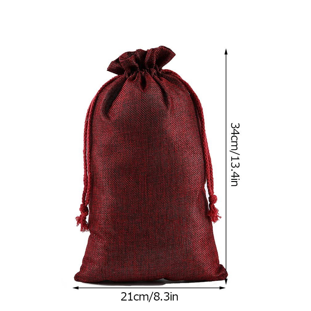 10PCS Sacs en Jute avec Cordon de Serrage Pochette réutilisables pour Mariages Bijoux Cadeau Sac Pochettes en Toile de Jute pour Bonbons, Bijoux, Mariage, Anniversaire (Red,21x34cm)