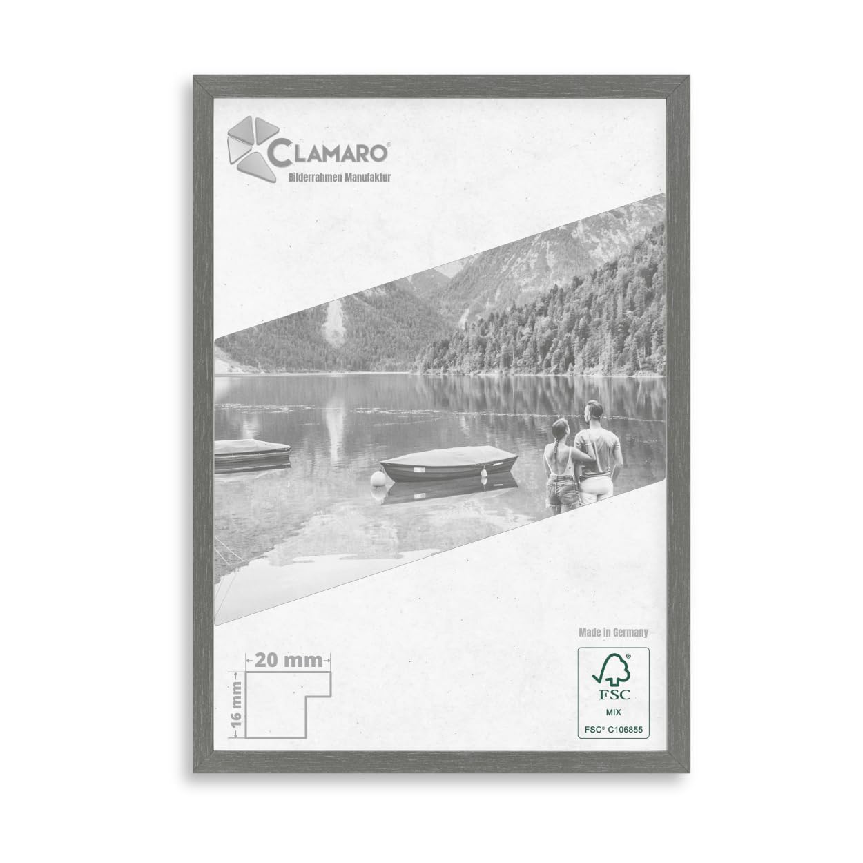 CLAMARO 'COLLAGE 20' ramka na zdjęcia 70 x 90 cm, ręcznie wykonana na wymiar | stalowoszara | nowoczesna ramka na zdjęcia o szerokości 20 mm slim design drewniana ramka na zdjęcia ze szkła akrylowego,