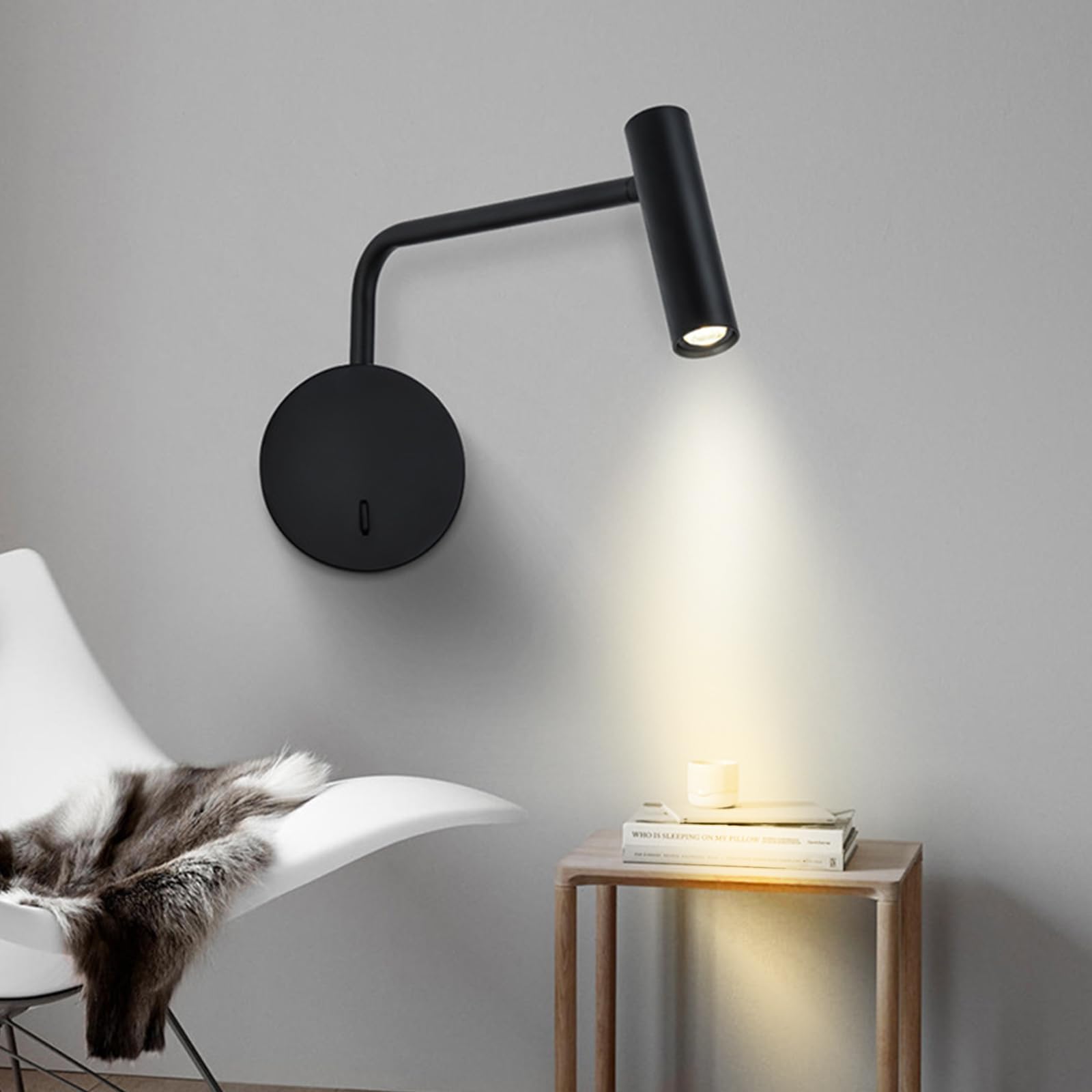 zhxinashu Aplique pared Interior LED Modernas, Lámpara de Lectura Brazo Oscilante Regulable 350° – Blanco Cálido, Aplique pared Industrial de 3W para Dormitorio, Salón, Cabecera de Cama(Negro)