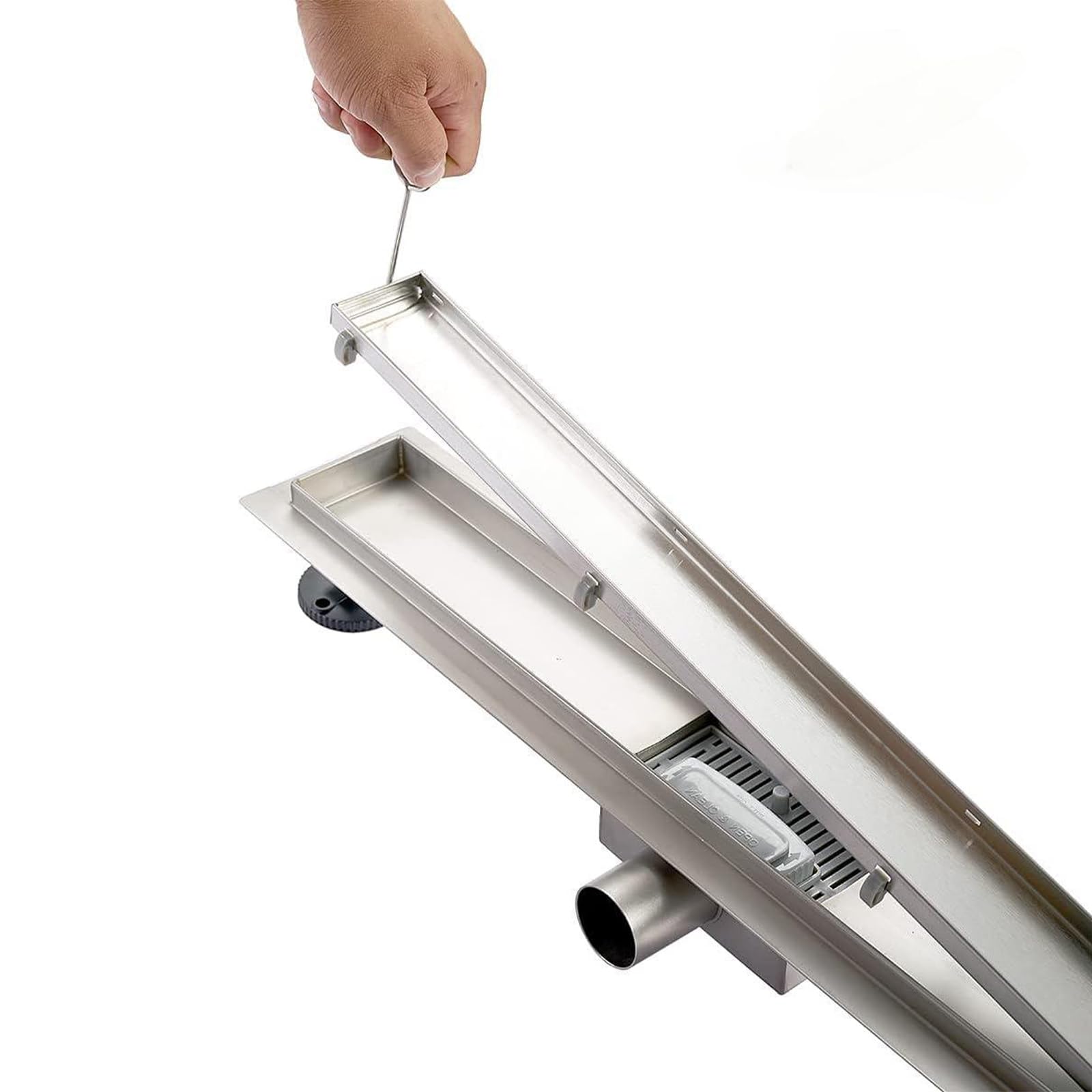 Duschrinne 70 cm, Edelstahl Ablaufrinne mit Siphon Geruchsstop und Haarfilter, Befliesbar Bodenablauf