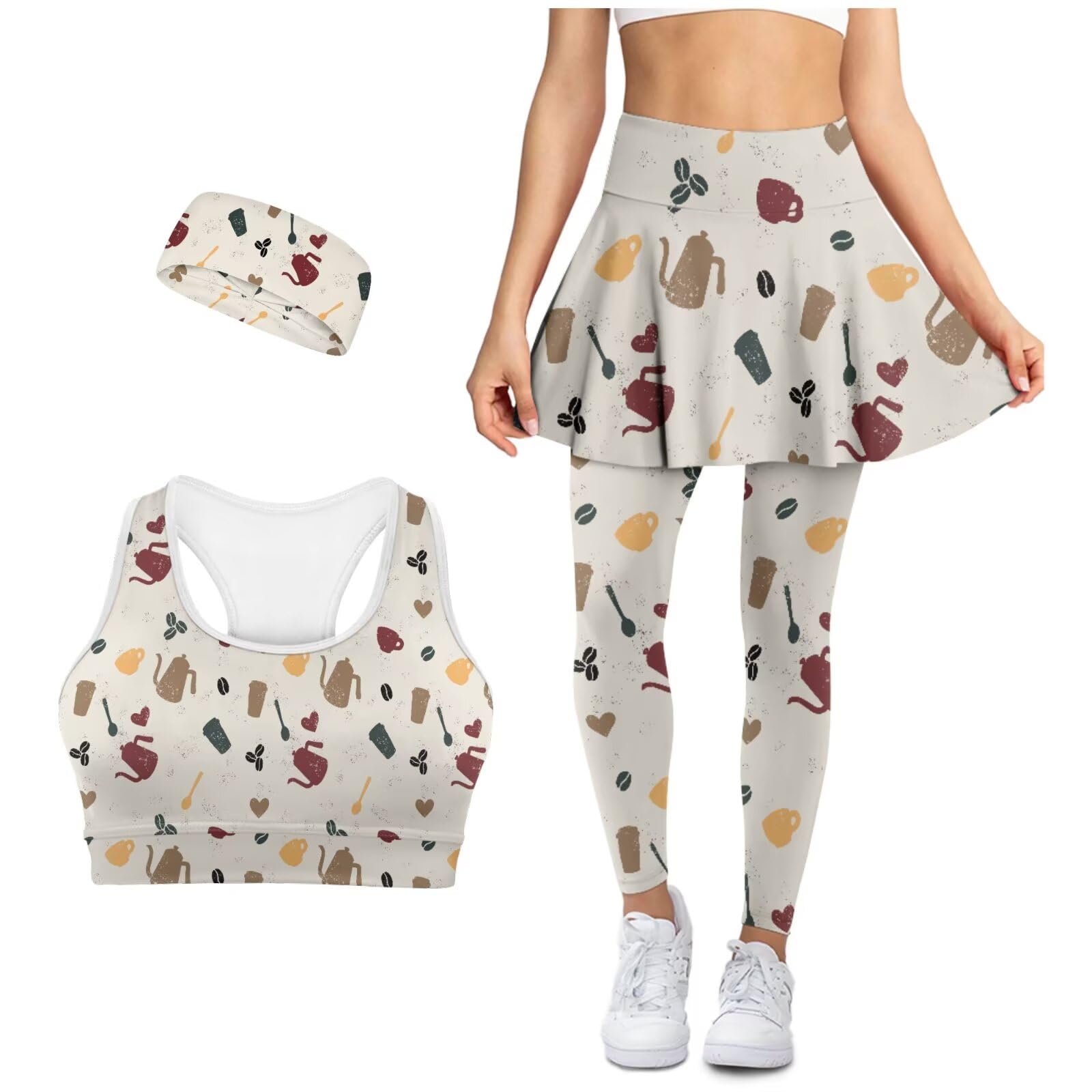Womens Workout Sets Golf Skirt with Leggings Plus Size Sports Bra for Women Non Slip Headband