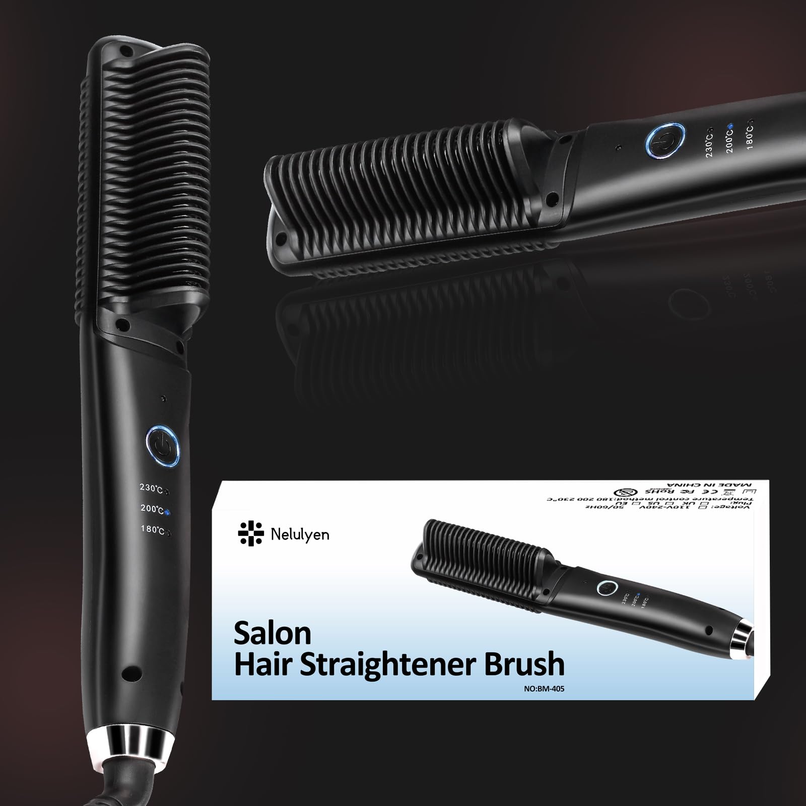 Cepillo alisador de cabello iónico para mujer, pelo liso o rizado, estilo suave, peine caliente ligero, revestimiento de cerámica de doble voltaje, herramientas de peinado profesionales