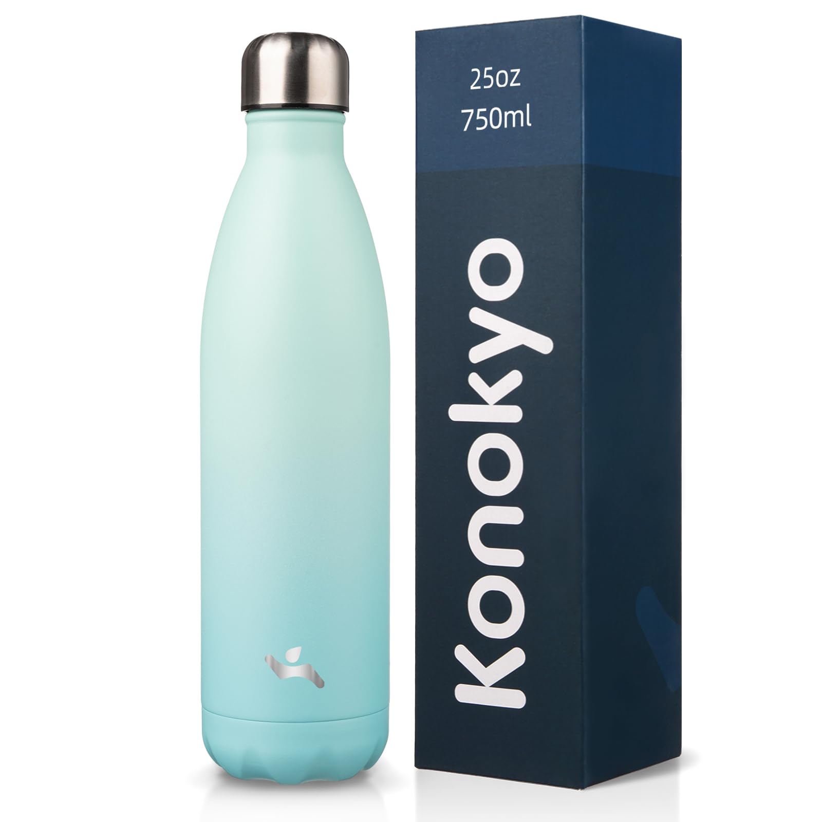 Konokyo Botellas de agua aisladas, 25 onzas, doble pared, acero inoxidable, Vacumm, botella de metal para viajes deportivos, color menta