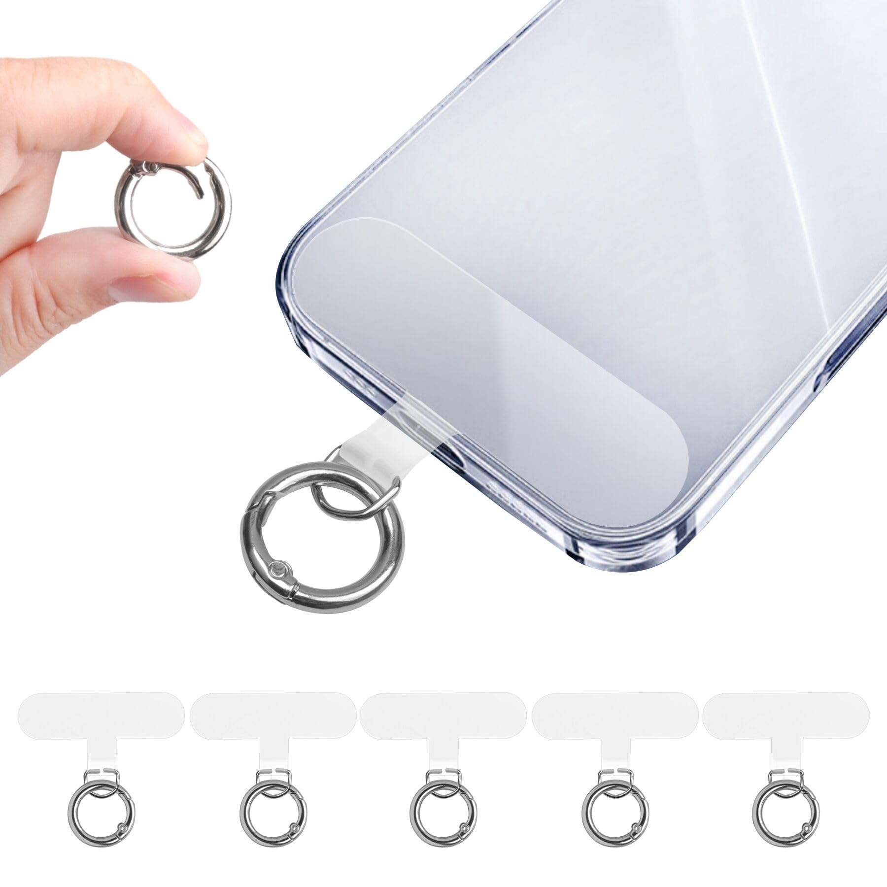 SEVENKA 6 Transparent Phone Tether Tab for iPhone, 6 Spring O Ring Clasps, Cell Phone Lanyard Patch, Phone Strap Replacement Part for All Full Cases