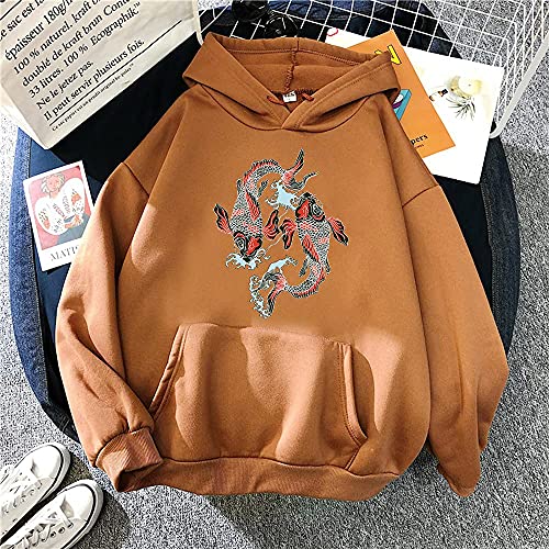 GaoF Hoodie, Double Koi Japanese Printing Warm Man Hooded Sweatshirt Oversize Street Mens Hoodie Casual Pullover (Khaki L) Cover