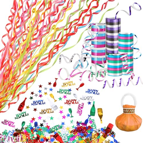 DPKOW Décoration Nouvel An 2025 - Paillettes, Serpentins, Confettis, Canon pour Deco Table - Gadget Coloré