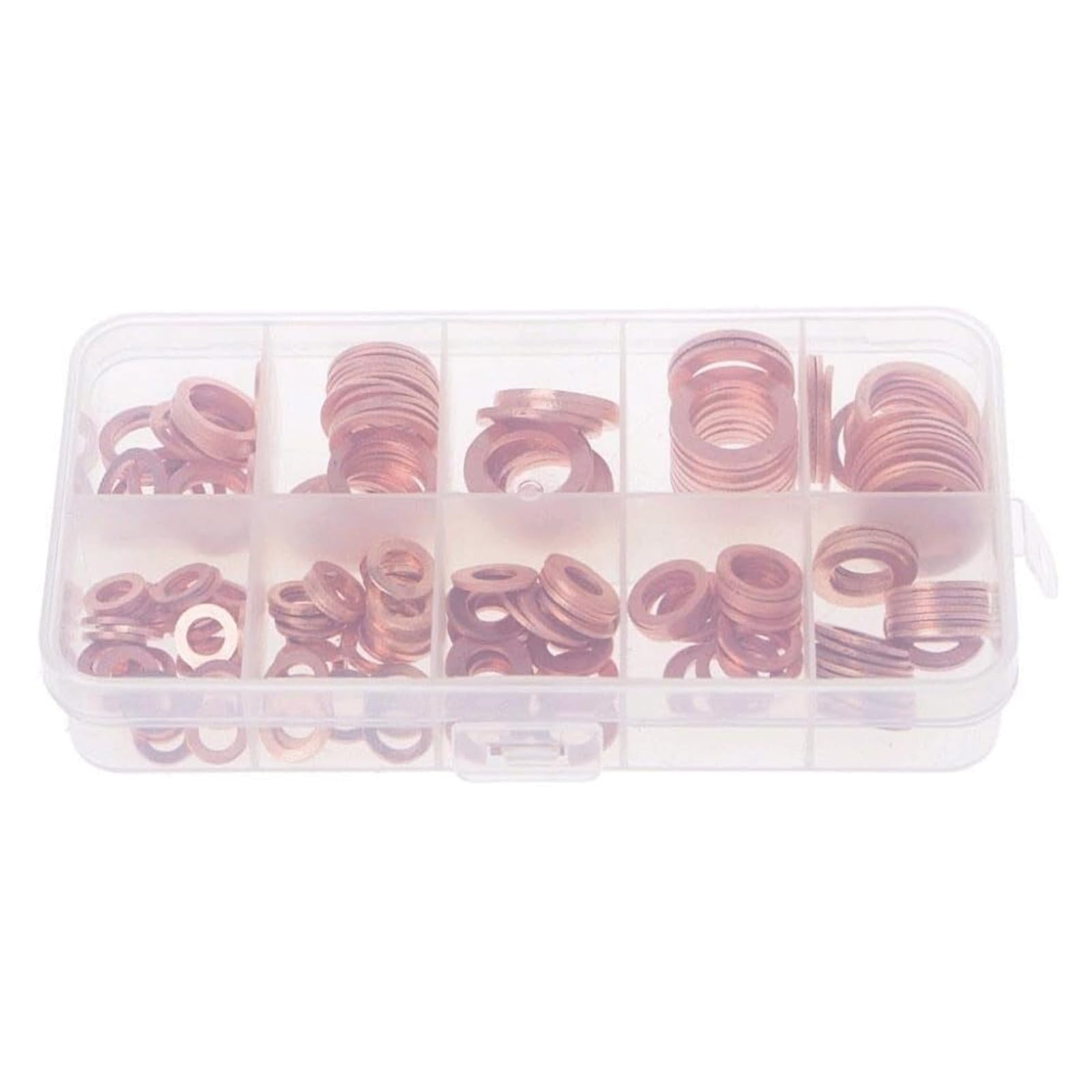 BKEKM Rondelle Piatte da 200 Pezzi con Scatola di plastica Set di guarnizioni per rondelle in Rame 9 Misure Guarnizione Piatta Kit guarnizioni ad Anello Piatto Viti Rondella Piana
