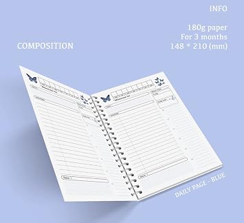 Cute Aesthetic Korean Daily Butterfly Study Planner + sticker sheet - 109 pages, Hard Cover Cool Preppy Kawaii stationery journal for school, academic, teens, women, girls