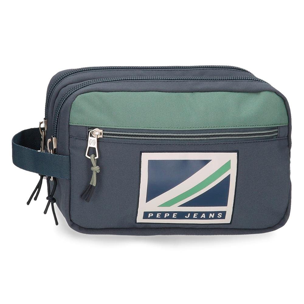 Pepe Jeans Tom Neceser Dos Compartimentos Adaptable Azul 26x16x12 cms Poliéster