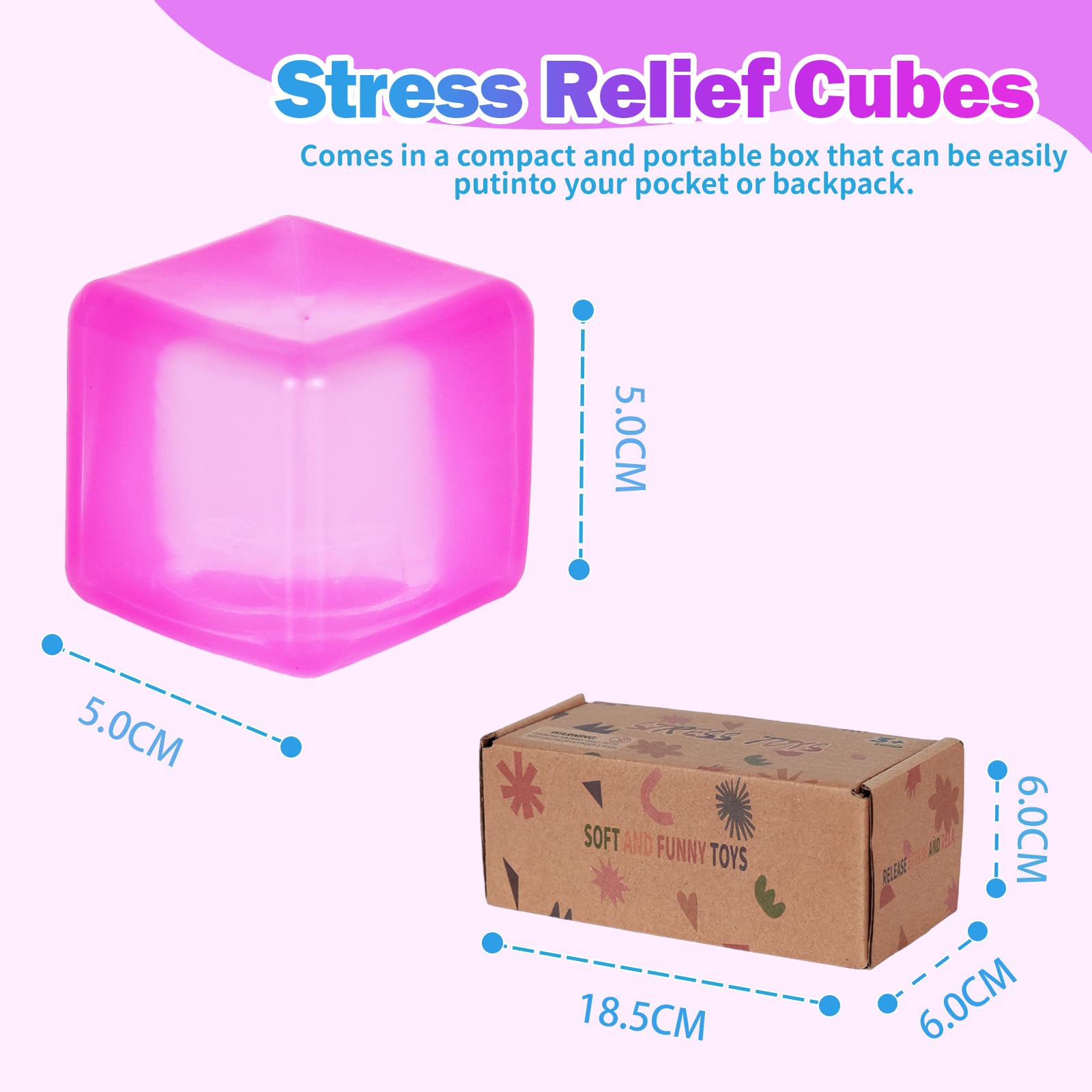 Graphinza Squishy Cubes Squeeze Toys, 1.96" Squishy Cubes Squeeze Toys, Ice Cube Fidget Toy, Sensory Fidget Toys - Image 2